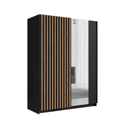 Kleiderschrank mit Spiegel 150 cm BUGA - Eiche handwerklich / schwarz