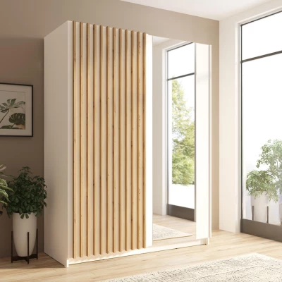 Kleiderschrank mit Spiegel 150 cm BUGA - Eiche handwerklich / weiß
