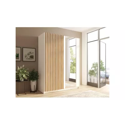 Breiter Kleiderschrank mit Spiegel 201 cm BUGA - Eiche handwerklich / Weiß