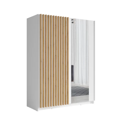 Breiter Kleiderschrank mit Spiegel 201 cm BUGA - Eiche handwerklich / Weiß