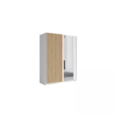 Breiter Kleiderschrank mit Spiegel 201 cm BUGA - Eiche handwerklich / Weiß