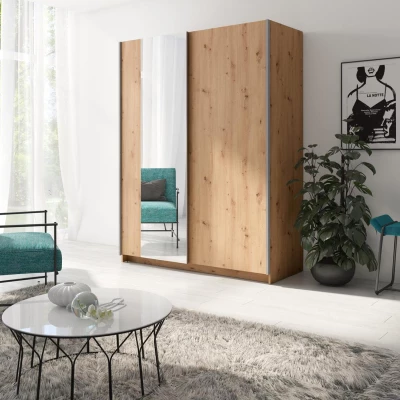 Breiter Kleiderschrank 180 cm mit Spiegel LORICA - Eichenholz