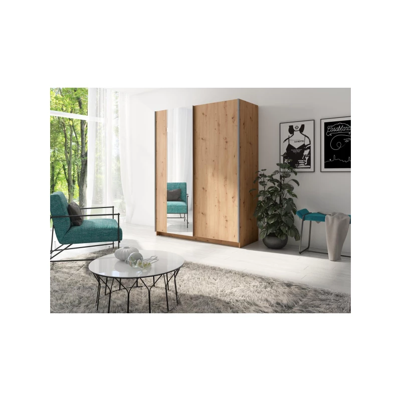 Breiter Kleiderschrank 180 cm mit Spiegel LORICA - Eichenholz