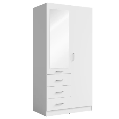 Schmaler Kleiderschrank mit Spiegel, 101 cm, SIBATE – weiß