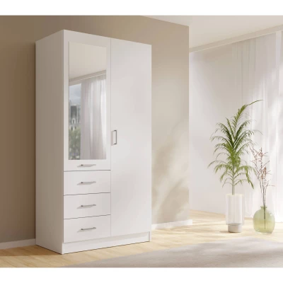 Schmaler Kleiderschrank mit Spiegel, 101 cm, SIBATE – weiß