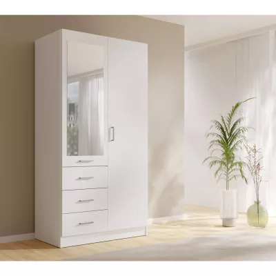 Schmaler Kleiderschrank mit Spiegel, 101 cm, SIBATE – weiß
