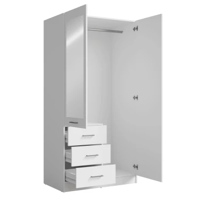 Schmaler Kleiderschrank mit Spiegel, 101 cm, SIBATE – weiß