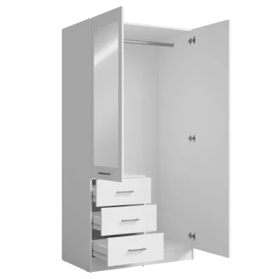 Schmaler Kleiderschrank mit Spiegel, 101 cm, SIBATE – weiß