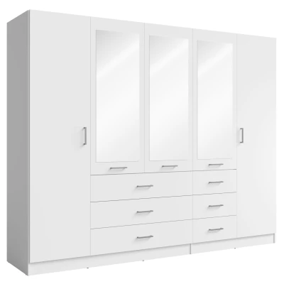 Großer Kleiderschrank mit Spiegel, 250 cm, SIBATE - weiß
