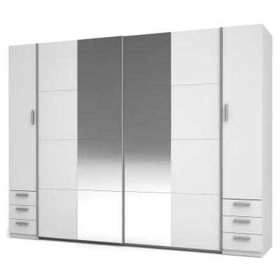 Spiegelschrank 270 cm mit Schubladen GIRADOT - weiß / silberne Griffe