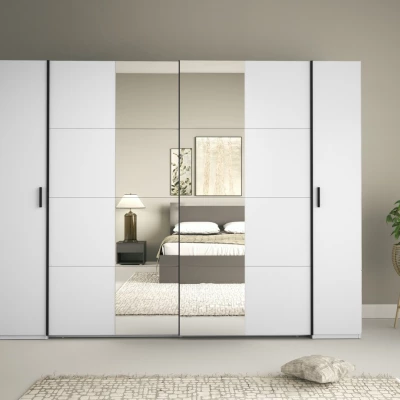 Spiegelschrank 270 cm GIRADOT - weiß / schwarze Griffe