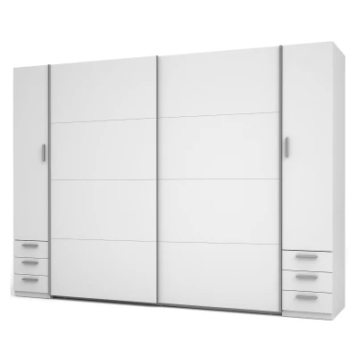 Großer Kleiderschrank 270 cm mit Schubladen GIRADOT - weiß / silberne Griffe