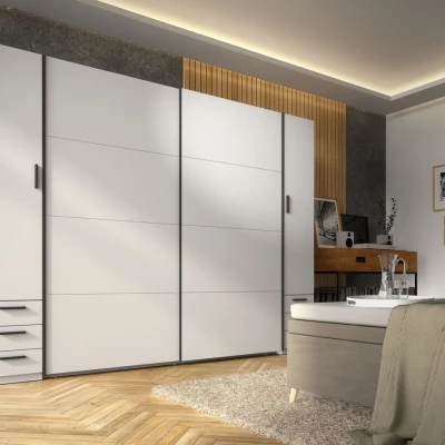 Großer Kleiderschrank 270 cm mit Schubladen GIRADOT - weiß / schwarze Griffe