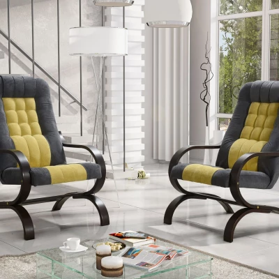 Polstersessel INGRIDA - grau / gelb / wenge