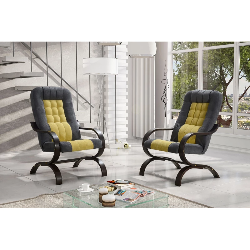 Polstersessel INGRIDA - grau / gelb / wenge
