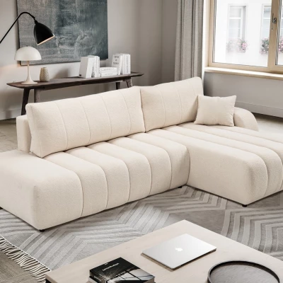 Ecksofa KELOWNA – cremefarben, rechte Ecke
