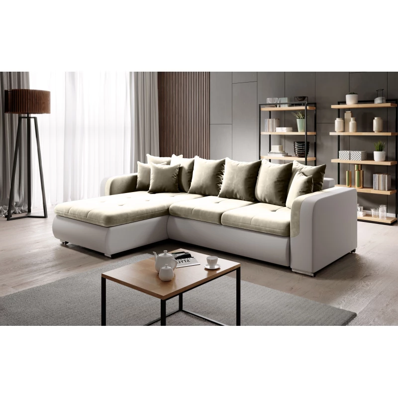 Ecksofa DAFNI MINI – weiß/beige, linke Ecke