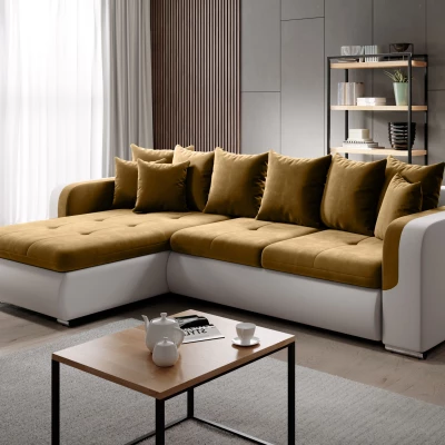 Ecksofa DAFNI MINI – weiß/senffarben, linke Ecke