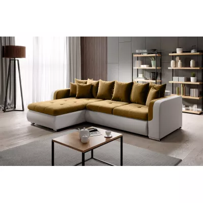 Ecksofa DAFNI MINI – weiß/senffarben, linke Ecke