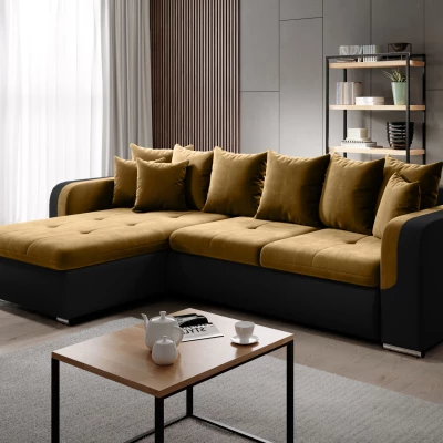 Ecksofa DAFNI MINI – schwarz/senfgelb, linke Ecke