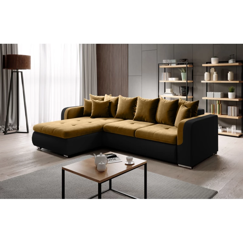 Ecksofa DAFNI MINI – schwarz/senfgelb, linke Ecke