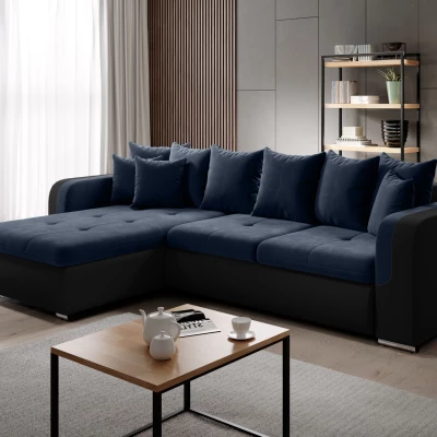 Ecksofa DAFNI MINI – schwarz/dunkelblau, linke Ecke
