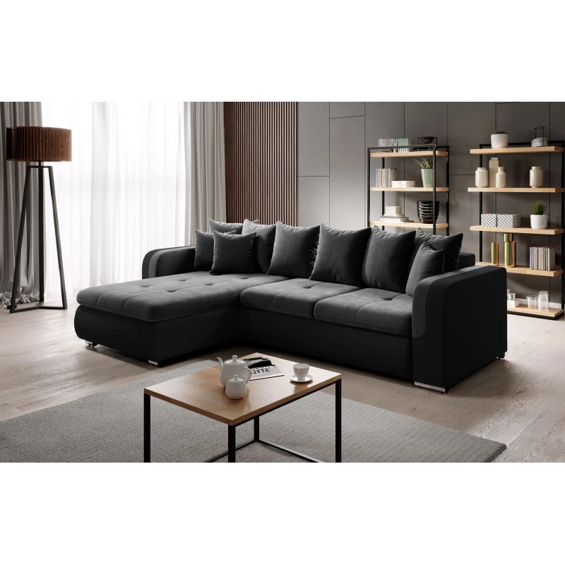 Ecksofa DAFNI MINI – schwarz/grau, linke Ecke