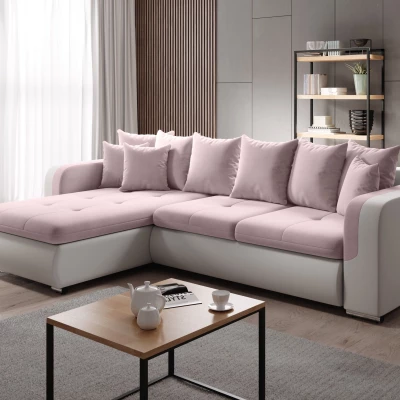 Ecksofa DAFNI MINI – weiß/rosa, linke Ecke