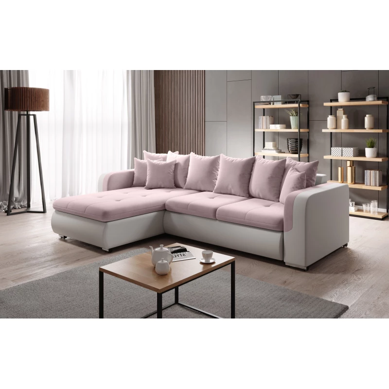 Ecksofa DAFNI MINI – weiß/rosa, linke Ecke