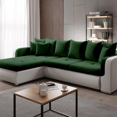 Ecksofa DAFNI MINI – weiß/dunkelgrün, linke Ecke