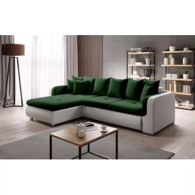 Ecksofa DAFNI MINI – weiß/dunkelgrün, linke Ecke