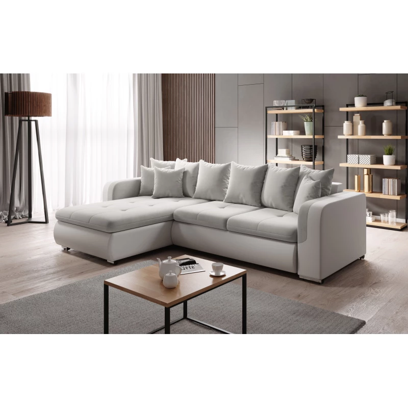 Ecksofa DAFNI MINI – weiß/hellgrau, linke Ecke