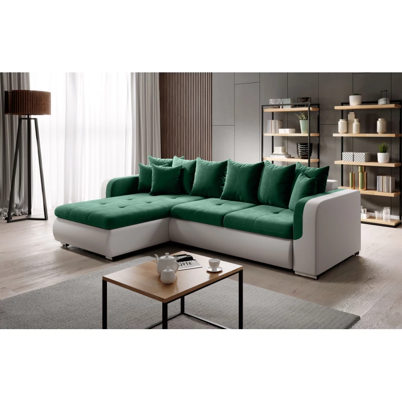 Ecksofa DAFNI MINI – weiß/grün, linke Ecke