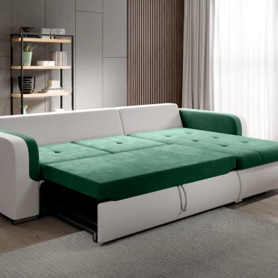 Ecksofa DAFNI MINI – weiß/grün, linke Ecke