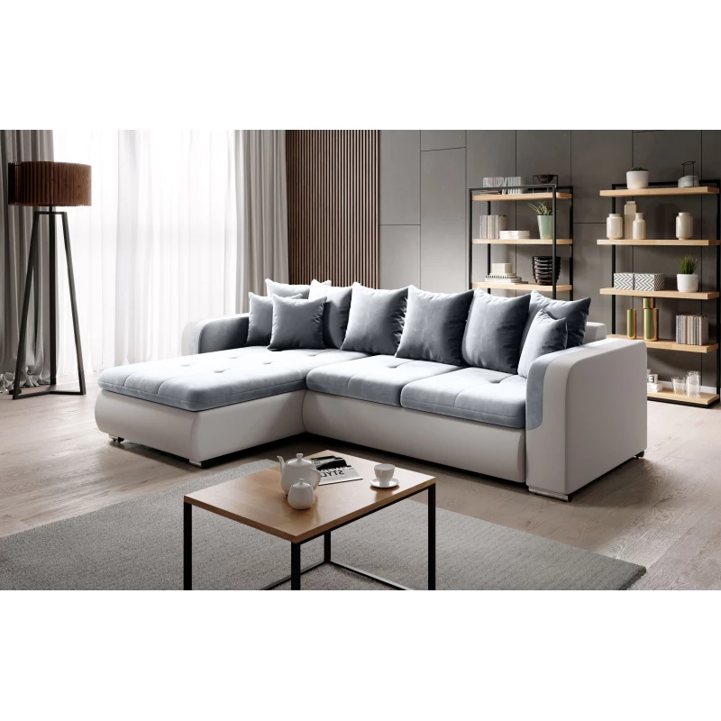Ecksofa DAFNI MINI – weiß/grau, linke Ecke