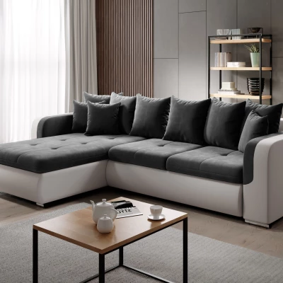 Ecksofa DAFNI MINI – weiß/dunkelgrau, linke Ecke