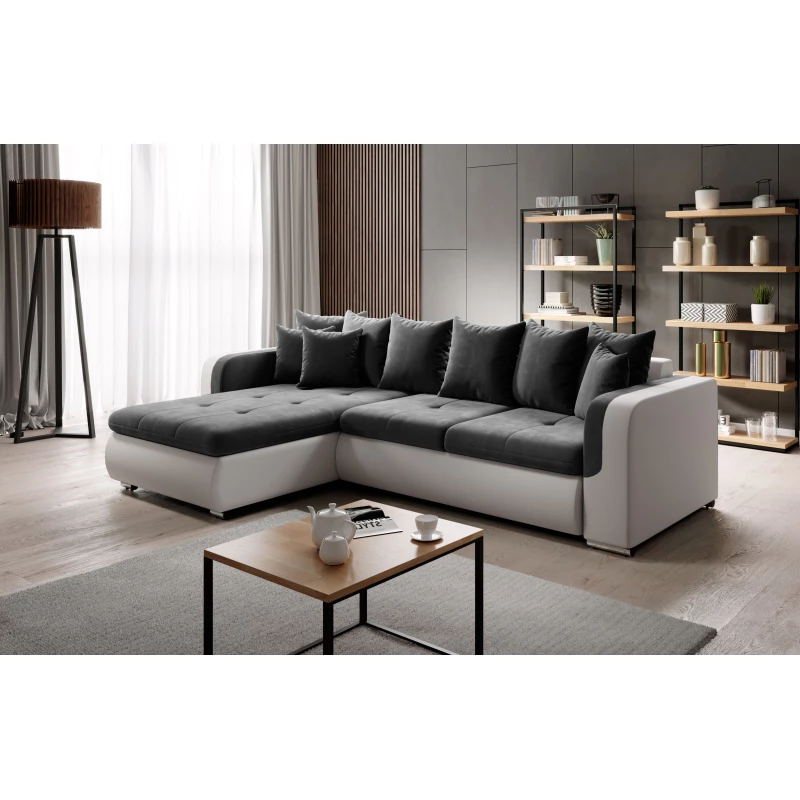 Ecksofa DAFNI MINI – weiß/dunkelgrau, linke Ecke