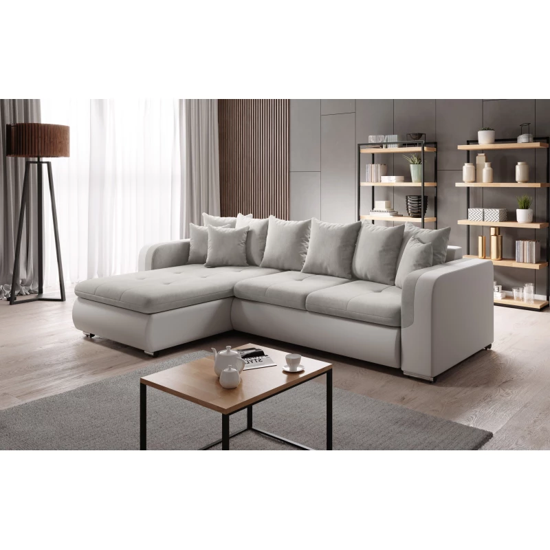 Ecksofa DAFNI MINI – weiß/hellbeige, linke Ecke