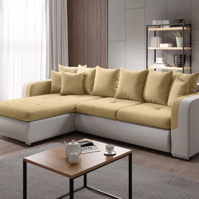 Ecksofa DAFNI MINI – weiß/gelb, linke Ecke