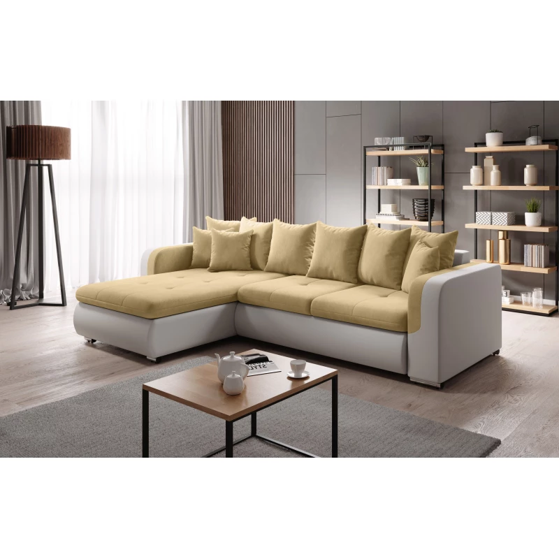 Ecksofa DAFNI MINI – weiß/gelb, linke Ecke