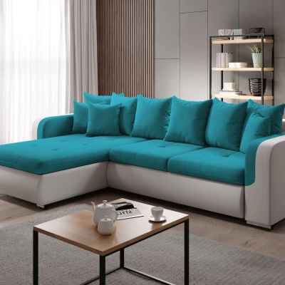 Ecksofa DAFNI MINI – weiß/blau, linke Ecke