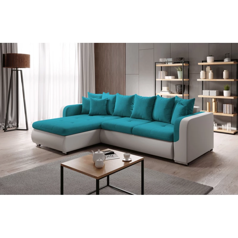 Ecksofa DAFNI MINI – weiß/blau, linke Ecke
