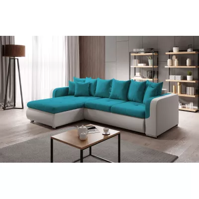 Ecksofa DAFNI MINI – weiß/blau, linke Ecke