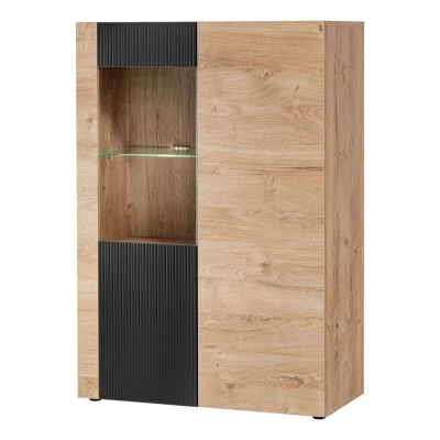 INKADU niedrige Vitrine mit LED-Beleuchtung – Ribbeck-Eiche / Schwarz