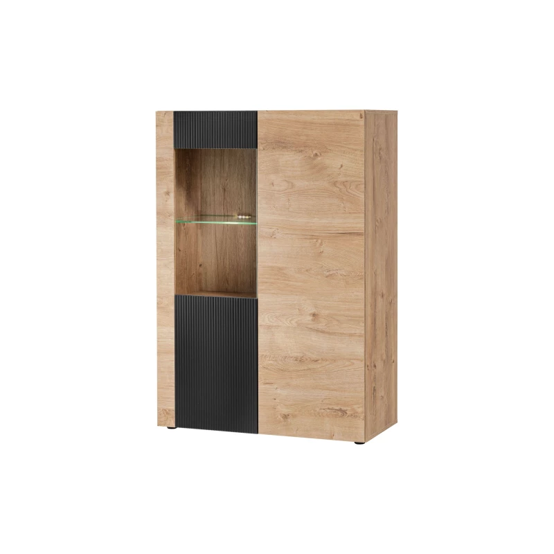 INKADU niedrige Vitrine mit LED-Beleuchtung – Ribbeck-Eiche / Schwarz