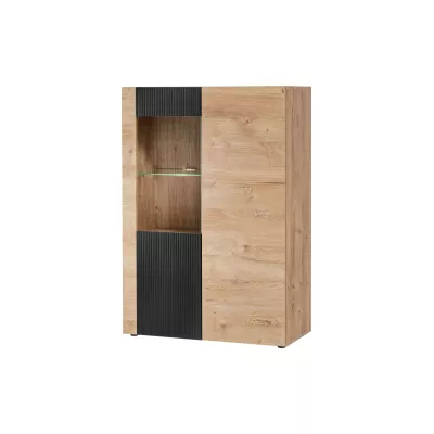 INKADU niedrige Vitrine mit LED-Beleuchtung – Ribbeck-Eiche / Schwarz