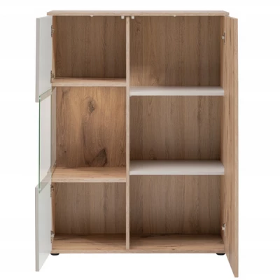 Niedrige Vitrine HAIKA mit LED-Beleuchtung – Viking Oak / Kaschmir