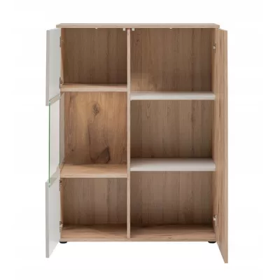 Niedrige Vitrine HAIKA mit LED-Beleuchtung – Viking Oak / Kaschmir