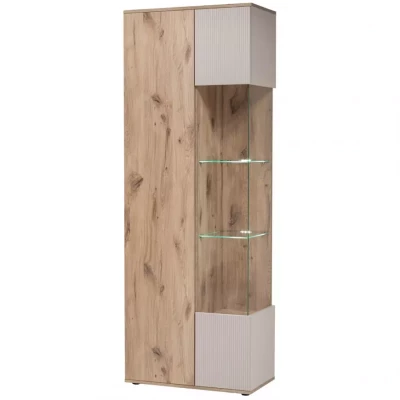 Geräumige HAIKA Vitrine mit LED-Beleuchtung – Viking Oak / Kaschmir