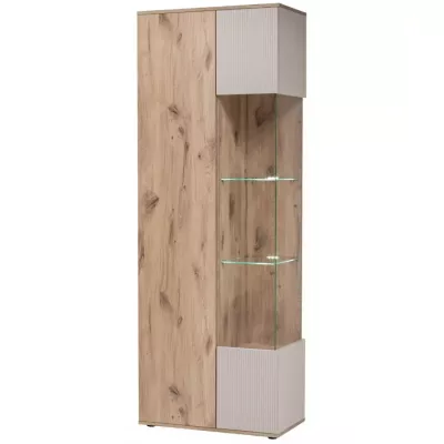 Geräumige HAIKA Vitrine mit LED-Beleuchtung – Viking Oak / Kaschmir